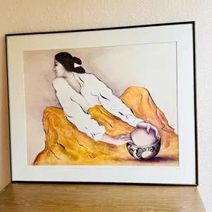  R.C. Gorman Lithograph Native American Woman w/ Pot – Framed Art Print Southwest Decor