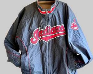  Authentic Majestic Cleveland Indians Jacket XL Navy Blue w/ Red and White Logo