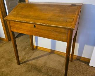  Antique Wooden Storage Cabinet Desk – Hinged Lid w/ Drawers – 37x22x41 Rustic - Furniture