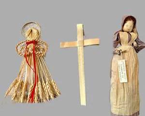  Vintage Corn Husk Folk Art Doll + Straw Angel + Palm Cross | Handmade Paula Kermiet