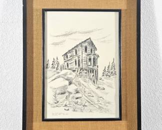  1968 Norma K. Drawing – Tom Walsh House Silverton CO – Ghost Town Art Framed 18.5" x 23'5"