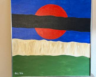  Bill Tate Signed Painting – Stylized Colorado Flag – Modern Abstract Landscape Art 32" x 32" Framed