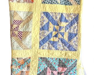 Handmade Patchwork Quilt in Yellows and Multi-Colors. 76" x 86" Lightweight Quilt