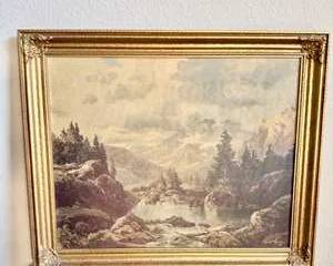 Robert Wood Vintage Landscape Painting Gold Frame Scenic Art