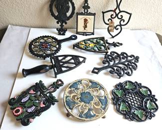- Assorted Antique Cast Iron Trivets - Some Colorful
