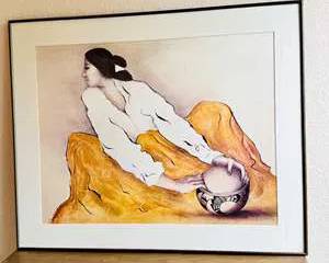 R.C. Gorman Lithograph Native American Woman w/ Pot – Framed Art Print Southwest Decor