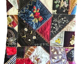- Gorgeous Tapestry Style Patchwork Quilt with Silk Panels and Hand Embroidered Stitching!