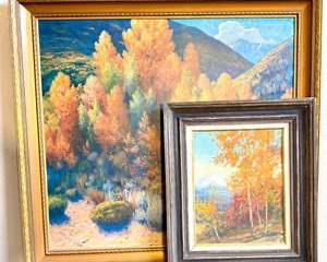  Pair of Vintage Signed & Framed Landscape Paintings with Autumn Colors - Signed by Artists - Wall Art