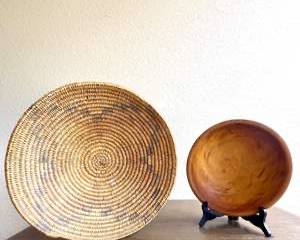  Vintage Handwoven Native American Basket & Wooden Bowl Lot – Rustic Tribal Decor