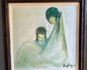  DeGrazia Painting on Canvas – Native American Mother & Child – 24x24 Framed Canvas