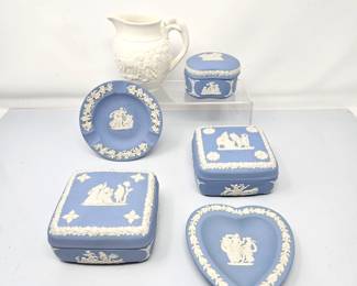  Collection of Wedgewood Jasperware (Blue) Paired with Small Wedgewood Creamer/Syrup Jar
