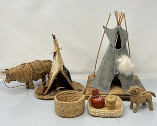  Handcrafted Native American Tipi and Animal Figurines Set