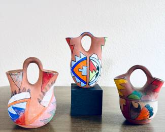  Vintage Tesuque Mini Wedding Vases (Set of 3) – Hand Painted Native American Pottery NM

