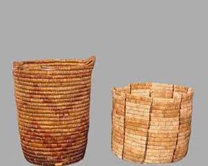  Pair of Vintage Native American Coiled Baskets – Handwoven Tall & Wide Gathering Storage