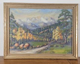 1938 Framed Oil Painting of Mountain Landscape with Autumn Trees Signed by Artist Michael Walsh