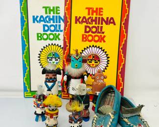  Colorful Kachina Dolls Collection, Child’s Moccasins, and Educational Books