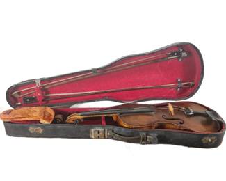 Antique 4/4 Violin with Bows & Case – Vintage Fiddle Project Repair – Beautiful Flame Back