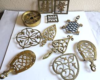 Antique Brass Trivets and Ashtray Lot