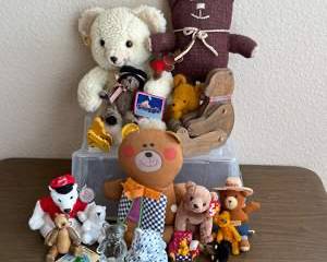 Vintage Teddy Bear Lot – Plush, TY, Snuggle, Smokey, Coca-Cola, Wood, Miniatures, Glass
