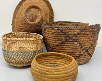 Lot of Antique Native American Woven Baskets and small Hat