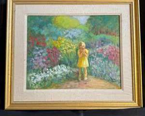  Original Impressionist Painting Little Girl Yellow Dress Flowers Artwork Framed 23x27