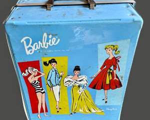 Vintage 1960s Barbie Blue Vinyl Doll Case-Mattel Carrying Trunk Filled with Barbie Treasures!– Mod Graphics