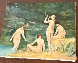  Antique 1895 Oil Painting Nude Bathers by Hans Lohse – Academic Realism on Canvas