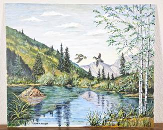 Original Oil Painting on Rigid Backing of Ducks by John K. Holland 1970 - No Frame - 24x20