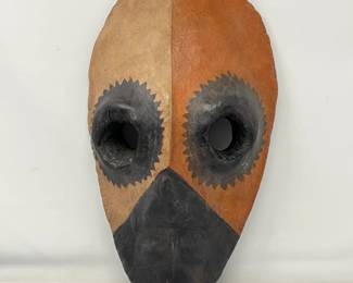 Vintage African Tribal Leather Mask - Handcrafted Ethnic Wall Art Primitive Decor