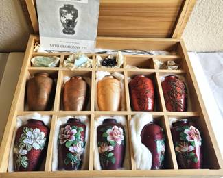  Vintage SATO Cloisonné Vase Set – 10 Pc Demo of Cloisonné Process – Japan Miniature Vases in Box