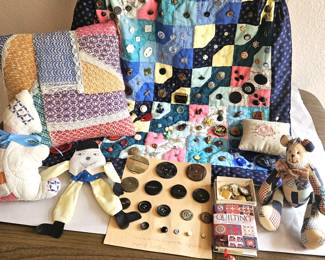 - Button Lover's Lot! A large Quilted Button Craft Caddy Filled With Unique Buttons! Plus Pin Cushions and More