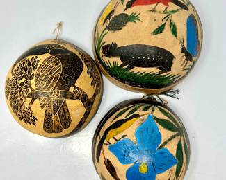 Hand-Painted Peruvian Gourd Art with Vibrant Tropical Designs Handcrafted in Peru