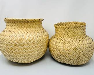 Pair of Hand-woven Urn Shaped Rarámuri Tarahumara Baskets