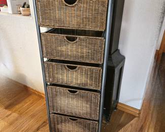 Tall Wicker Basket Drawer Organizer 6 Drawer Metal Frame 44" x 16" x 12" Rustic
