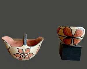  1920s Santa Ana Pueblo Pottery Set – Wedding Vase & Bowl – Native American Art