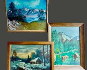 Trio Vintage Landscape Lot – Signed Paintings by Thompson (1933), Crysler (1964), Van Dyke – Framed