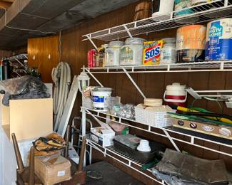 4-drawer metal file cabinet, paint, solvents, and more