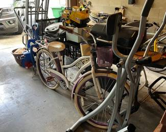Bicycle, child's bicycle seat, exercise machine