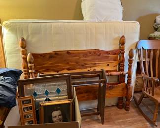 Cedar full/double bed set, chest of drawers, dresser, nightstand. quilt holder, rocking chair