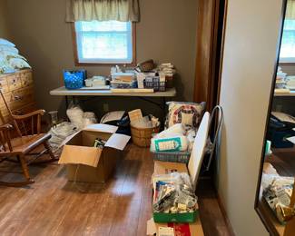 LOTS of sewing and craft supplies, rocking chair