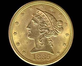 1885 (S) US Five Dollar Liberty Head Gold Coin (some luster)