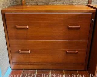 Mid Century Modern Two Drawer Teak File Cabinet w/ Key.