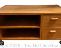Mid-Century Scandinavian Modern Rolling Teak Stereo Cabinet. 33" x 17" x 18".