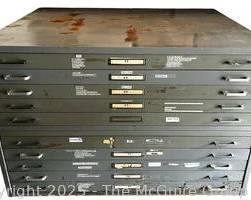 Ten (10) Drawer Steel Flat File Cabinet. 21" x 35" x 54".
