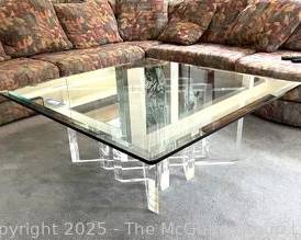 Heavy Beveled Glass Top 42" Square Table on Plexi Base.