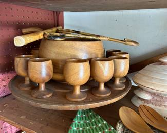 Wooden punch bowl and cups