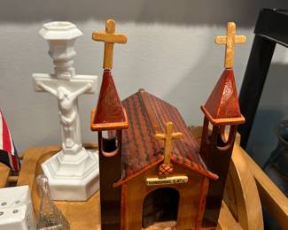 Honduras carved church and crucifix candle stick