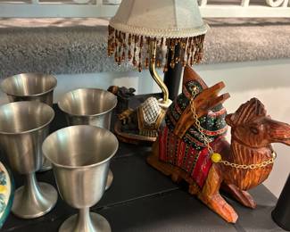 Camel carving and lamp 