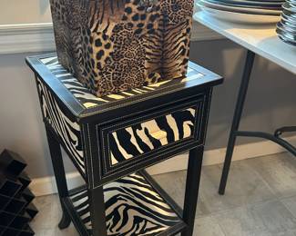 Animal print tables and storage boxes