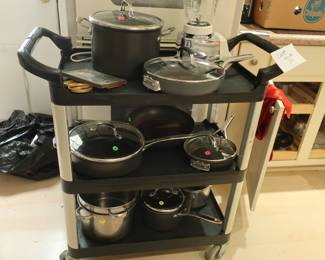 cookware,  three  shelf  cart